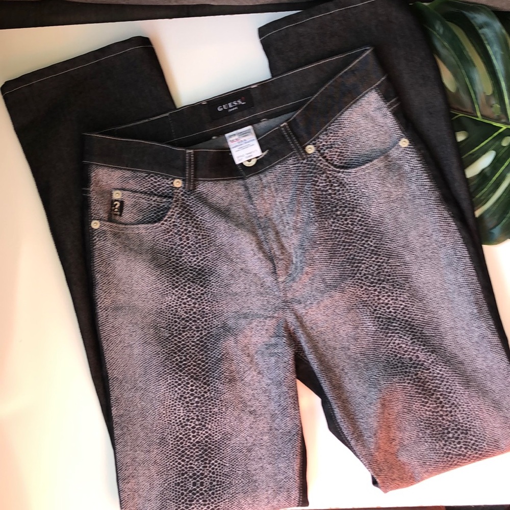 Guess High Rise Two tone Animal Print Jeans